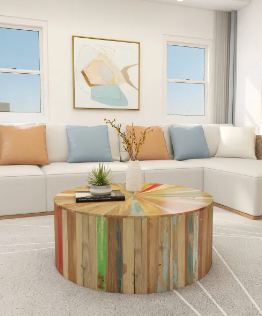 BROWN RECLAIMED WOOD HANDMADE COFFEE TABLE, 38" X 38" X 16"
