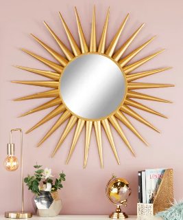 COSMOLIVING BY COSMOPOLITAN GOLD METAL STARBURST WALL MIRROR, 42" X 2" X 42"