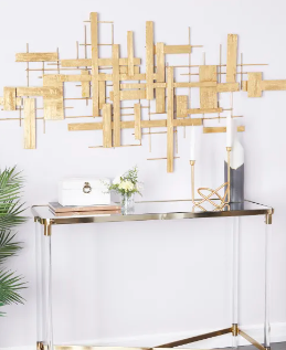 COSMOLIVING BY COSMOPOLITAN GOLD METAL GEOMETRIC 3D STRIPES WALL DECOR, 62" X 2" X 32"