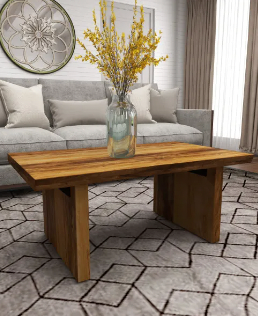BROWN WOOD HANDMADE COFFEE TABLE, 40" X 24" X 16"